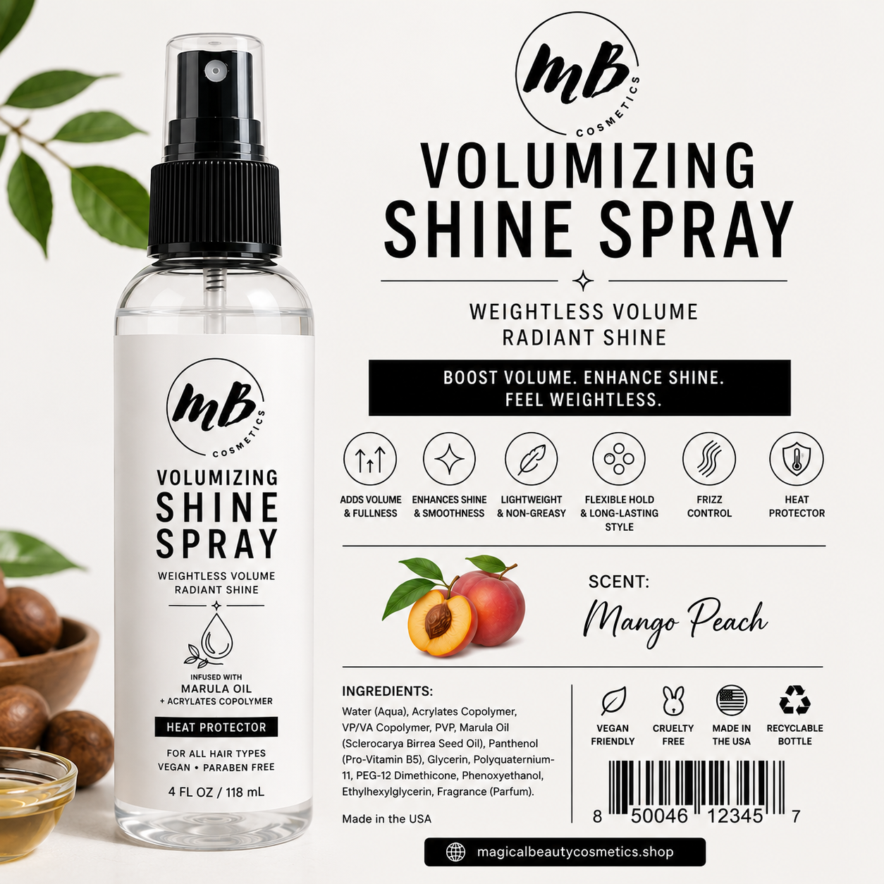 Volumizing Shine Spray and Heat Protector.